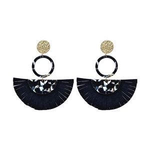 Acrylic Tortoise Shell Earrings White Black Tassel